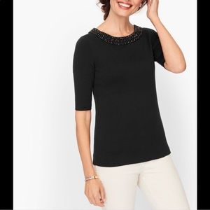 TALBOTS | EMBELLISHED COTTON BLEND SWEATER - BLACK 🖤